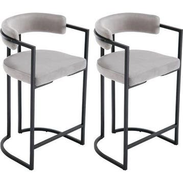 Set van 2 barkrukken, bekleed met fluweel, moderne keukensto, Verzenden, Zo goed als nieuw
