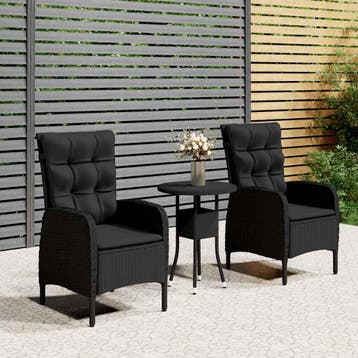 vidaXL 3-delige Bistroset poly rattan zwart, Verzenden, Nieuw, 2 zitplaatsen