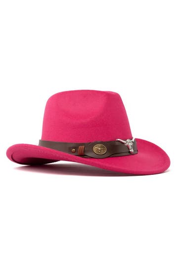 KIMU® Cowboyhoed Roze Wolvilt Stier Cowboy Western Hoed Stie, Ophalen of Verzenden, Nieuw, Overige maten, Carnaval