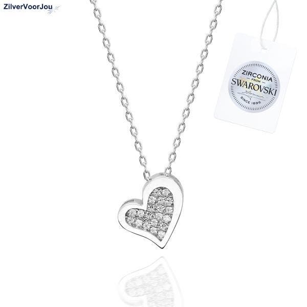Zilveren Swarovski Zirconia Hart ketting, Sieraden, Tassen en Uiterlijk, Kettingen, Nieuw, Verzenden