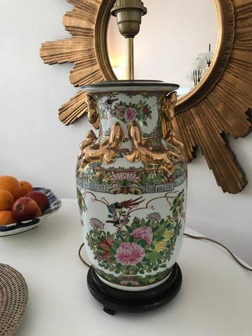 Vaas gemonteerde lamp - Porselein, Verguld - Chinoiserie