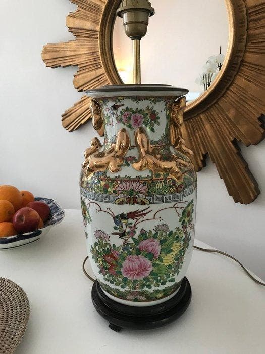 Vaas gemonteerde lamp - Porselein, Verguld - Chinoiserie, Antiek en Kunst, Kunst | Designobjecten