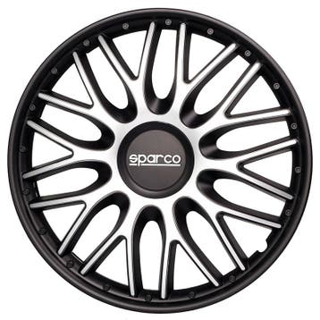 4-Delige Sparco Wieldoppen  Roma 16-inch zilver/zwart, Auto diversen, Wieldoppen, Verzenden, Nieuw