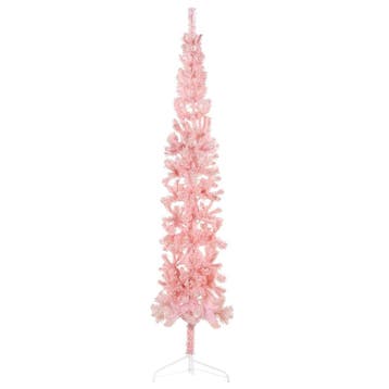 vidaXL Kunstkerstboom half met standaard smal 210 cm roze, Verzenden, Nieuw