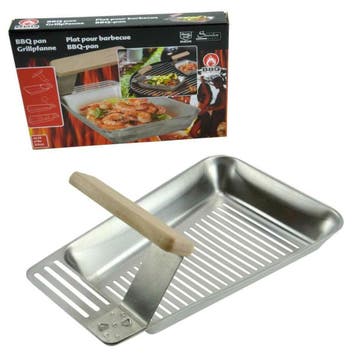 BBQ Collection RVS Barbecuepan - Houten Handvat - Vetafvo..., Tuin en Terras, Barbecue-accessoires, Ophalen of Verzenden, Nieuw