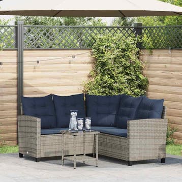 vidaXL Tuinbank met tafel en kussens L-vormig poly rattan, Verzenden, Nieuw