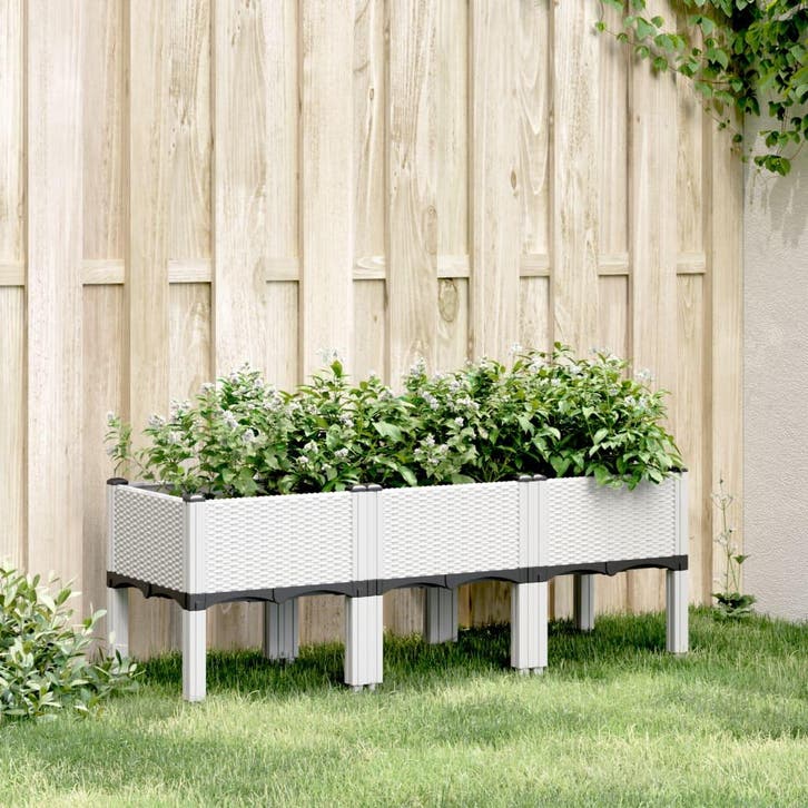 vidaXL Plantenbak met poten 120x40x42 cm polypropeen wit, Tuin en Terras, Bloembakken en Plantenbakken, Nieuw, Kunststof, Verzenden