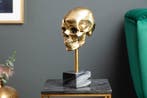 Elegant sculptuur SKULL 35cm gouden schedel met marmeren, Ophalen of Verzenden, Nieuw