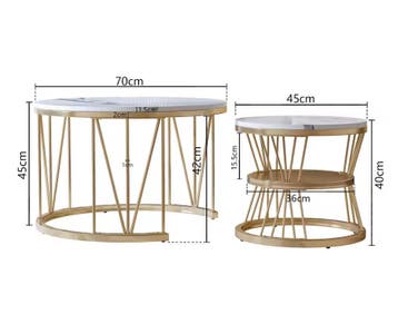 2-Delige Moderne Ronde Salontafel Set – Marmeren Textuur, Minder dan 50 cm, Kunststof, 50 tot 100 cm, Verzenden