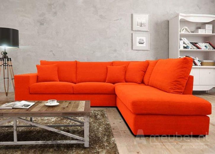 Hoekbank Gouda - hoekbanken - Oranje, Huis en Inrichting, Banken | Sofa's en Chaises Longues, 150 cm of meer, Nieuw, 250 tot 300 cm