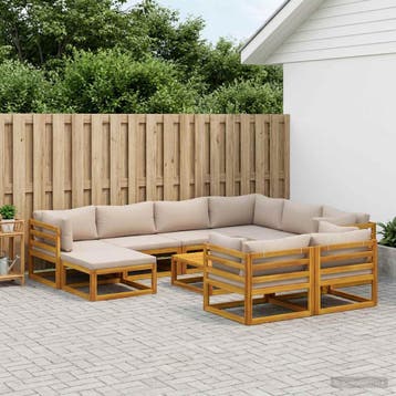 vidaXL Bankstel 10 st Naturel Massief Acaciahout, Tuin en Terras, Verzenden, Nieuw, Meer dan 8 zitplaatsen