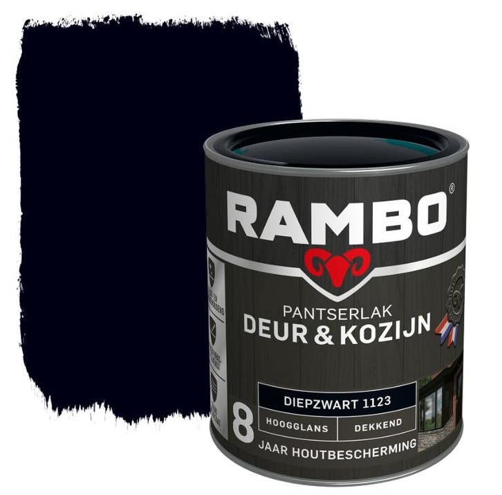 Rambo Pantserlak Deur en Kozijn Diepzwart 0.75L, Doe-het-zelf en Verbouw, Verf, Beits en Lak, Lak, Zwart, Nieuw, Minder dan 5 liter