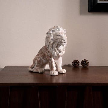 sculptuur, Greek Key Lion — Weathered Medici Figure - 24.5