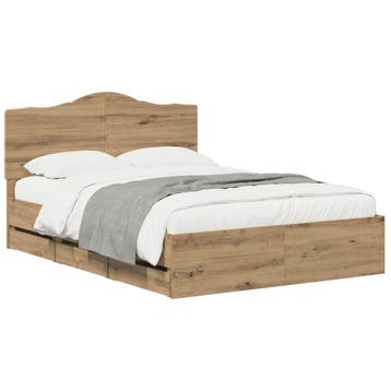 vidaXL Bed Frame with Storage and Headboard Artisan Oak 140, Huis en Inrichting, Slaapkamer | Bedden, Bruin, Verzenden, Hout, Nieuw