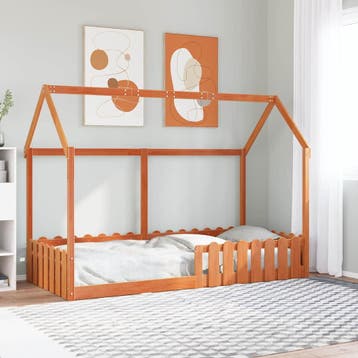 vidaXL Bedhuis wasbruin massief grenenhout 90x190 cm, 90 cm, Eenpersoons, Bruin, Verzenden