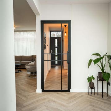 Stalen Binnendeur Zwart 6 Vlaks Helder glas Luxe design*, Minder dan 80 cm, Binnendeur, Nieuw, Metaal
