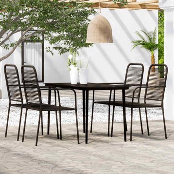 vidaXL 5-delige Tuinset zwart, 4 zitplaatsen, Verzenden, Nieuw, Rvs