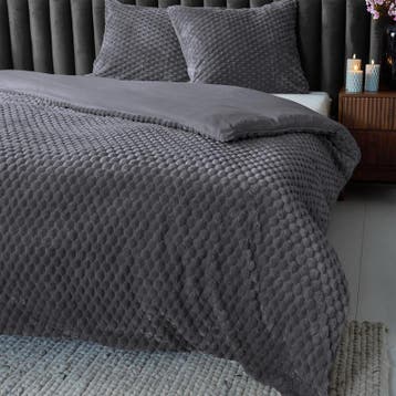 Teddy Hexagon dekbedovertrek - antraciet - 240 x 220 cm |, Verzenden, Nieuw, Grijs