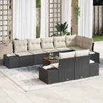 vidaXL Tuin Sofa Set met opslag 9 pcs Zwart en wit, Tuin en Terras, Tuinsets en Loungesets, Verzenden, Nieuw, Rotan, Meer dan 8 zitplaatsen