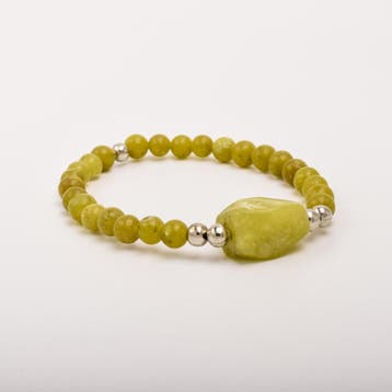 1 x Edelsteen kralenarmband olijfgroen/zilver – elastisch, Ophalen of Verzenden, Nieuw, Kraal