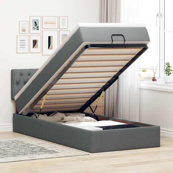 vidaXL Bed met matras 90x200 cm stof donkergrijs, 90 cm, Eenpersoons, Verzenden, Nieuw