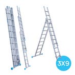 Eurostairs Reform ladder driedelig recht 3x9 sporten, Doe-het-zelf en Verbouw, Ladders en Trappen, Verzenden, Nieuw, Ladder
