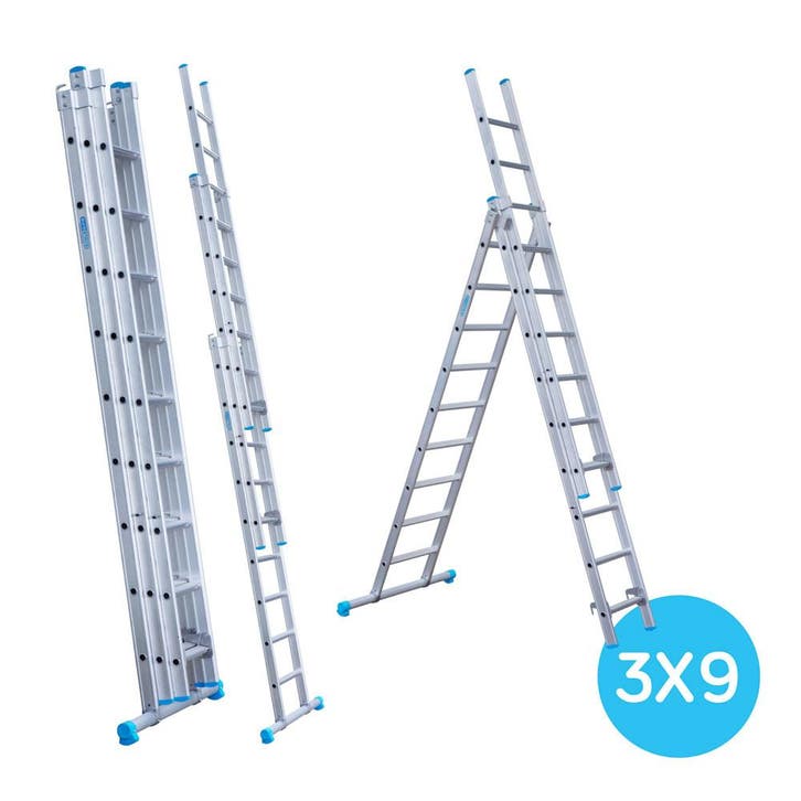 Eurostairs Reform ladder driedelig recht 3x9 sporten, Doe-het-zelf en Verbouw, Ladders en Trappen, Ladder, Nieuw, Verzenden