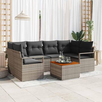 vidaXL Tuinbankenset 7 st Grijs poly rattan, Verzenden, Nieuw, Rotan, 7 zitplaatsen
