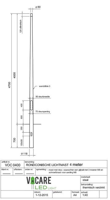 4 meter bovengronds stalen lantaarnpaal / lichtmast staa..., Nieuw