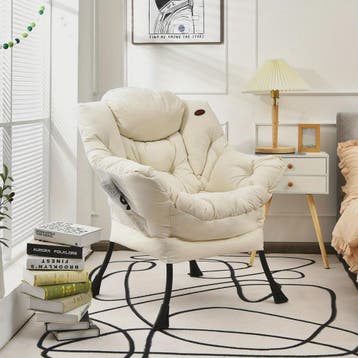 Moderne Beige Fauteuil met Zijvak - Comfortabele Relaxstoel, Antiek en Kunst, Verzenden