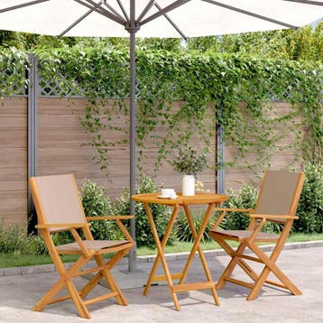 vidaXL 3-delige Bistroset stof en massief hout taupe, Verzenden, Nieuw, Hardhout