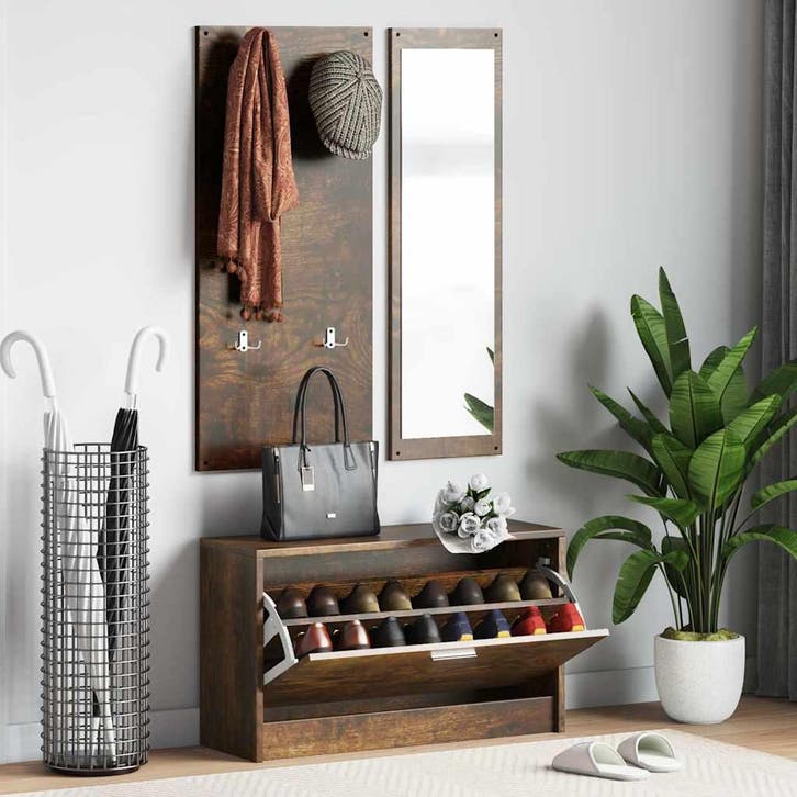 vidaXL Schoenenkastset 3-in-1 bewerkt hout sonoma, Huis en Inrichting, Kasten | Schoenenrekken, Nieuw, Verzenden