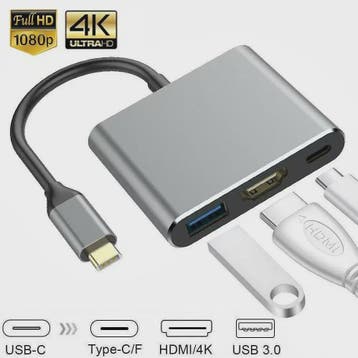 3-in-1 USB-C Hub: PD 100W Opladen, 4K HDMI & USB 3.0, Computers en Software, Verzenden, Nieuw