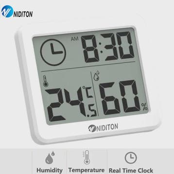 NIDITON Digitale Klok met Temperatuur & Vochtigheidssensor -, Verzenden, Nieuw in verpakking