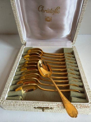 Christofle - Koffielepel (12) - Model “ Marly” - Verguld,