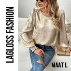 Dames Goud Metallic Blouse met Ronde Hals en Ballonmouwen –, Verzenden, Nieuw