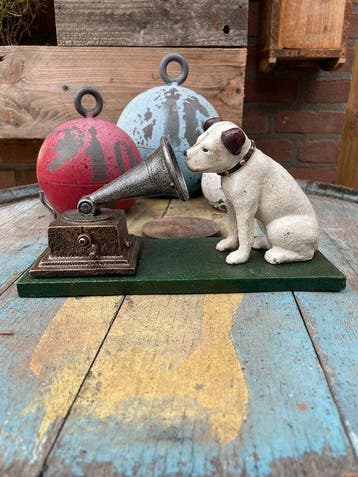 Decoratief ornament - Hond met grammofoonspeler
