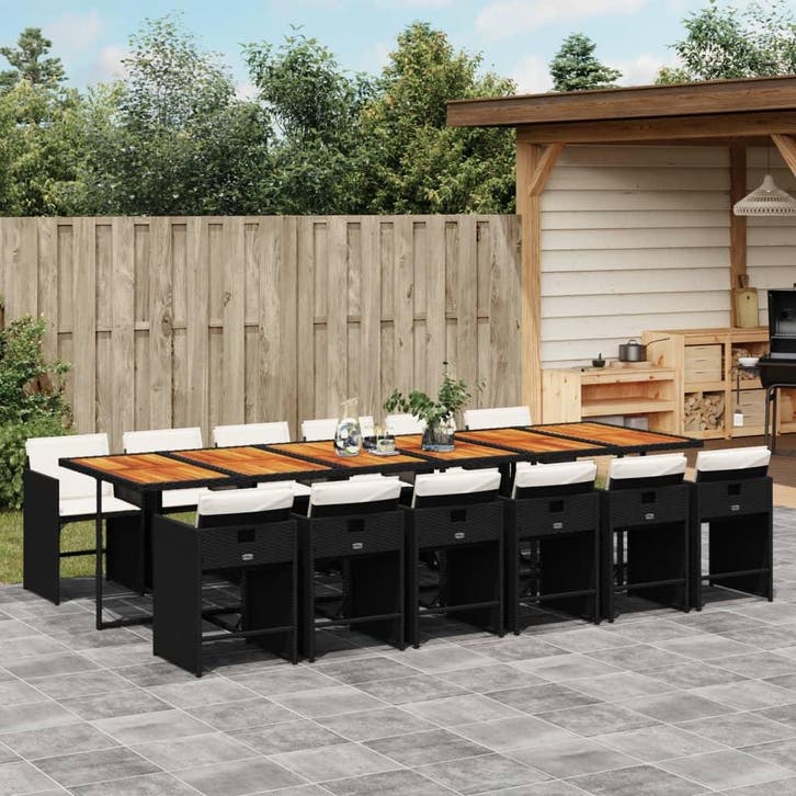 vidaXL 13-delige Tuinset met kussens poly rattan zwart, Tuin en Terras, Tuinsets en Loungesets, Tuinset, Nieuw, 2 zitplaatsen