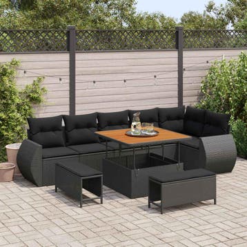 vidaXL Tuinbankenset 9 st Zwart poly rattan, Verzenden, Nieuw, Meer dan 8 zitplaatsen