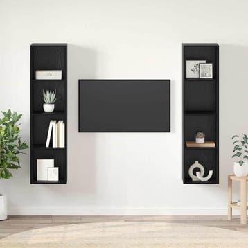 vidaXL Tv-meubelset 2 st Zwart Bewerkt hout, Minder dan 50 cm, Verzenden, Nieuw, Minder dan 100 cm