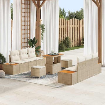 vidaXL Tuinbankenset 9 st 8-Aantal zitplaatsen Beige en, Verzenden, Nieuw, Meer dan 8 zitplaatsen
