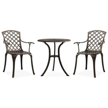 vidaXL 3-delige Bistroset gietaluminium bronskleurig, Tuin en Terras, Tuinsets en Loungesets, Verzenden, Nieuw, Aluminium, 3 zitplaatsen