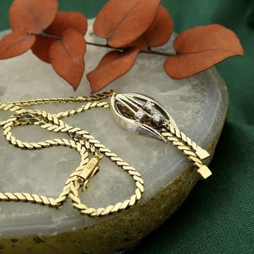 Bicolor gouden ketting met vaste hanger en diamanten; 0,0..., Gebruikt, Ophalen of Verzenden, Met edelsteen, Goud