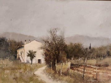 Silvio Oliboni (1974) - Paisaje rural con casa de campo, Antiek en Kunst, Kunst | Schilderijen | Klassiek