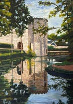 École Française (XX), Signé Roja - Château et reflet, Antiek en Kunst