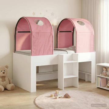 vidaXL Bed met Tunnel 3 st Wit en Roze Bewerkt hout, Verzenden, Nieuw, Wit, Hout