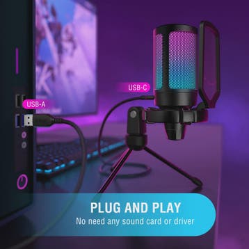 FIFINE A6V USB Microfoon voor Gaming & Streaming met RGB, Po, Muziek en Instrumenten, Microfoons, Verzenden, Nieuw