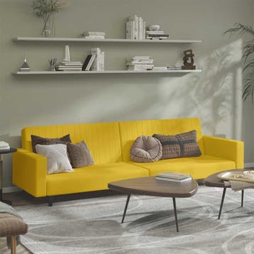 vidaXL Slaapbank 2-zits fluweel geel, Verzenden, Minder dan 150 cm, Stof, Nieuw