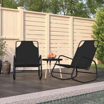 vidaXL Ligstoelen 2 st schommelend staal en textileen zwart, Tuin en Terras, Ligbedden, Verzenden, Nieuw