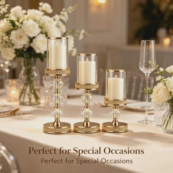 Luxe Gouden Kandelaars Set (3 stuks) met Kristal en Glas - S, Verzenden, Nieuw